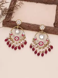 DIVASTRI Gold-Plated Kundan Studded And Beaded Contemporary Chandbalis