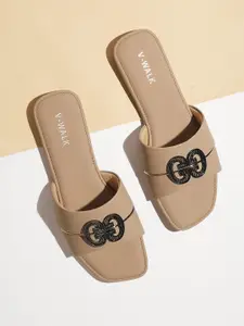 V-WALK Women Solid Slip-On Open Toe Flats