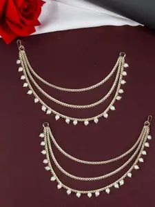 PRIVIU Gold-Plated 3-Layered Beads Spherical Drop Ear Cuff