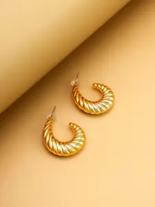 aadita Gold-Plated Contemporary Shaped Half Hoop Earrings
