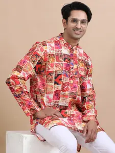 TATTVA Abstract Printed Mandarin Collar Cotton Straight Kurta