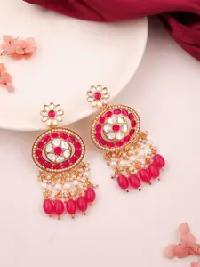 DIVASTRI Kundan Gold-Tone Circular Shaped Artificial Pearls And Beads Drop Earrings