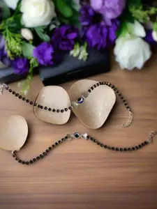 Jazz and Sizzle Set Of 2 Silver-Plated Artificial Beads Anklet