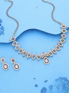 DIVASTRI Gold-Plated American Diamond Studded Choker Necklace Set with Stud Earrings