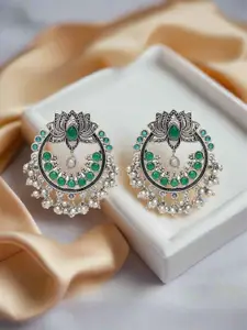 Jazz and Sizzle Silver-Plated Artificial Stones And Beads Dome Shaped Jhumkas