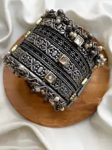 Sangria Stones Studded Oxidised Ghunghroo Bangle