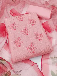 Peachmode Floral Embroidered Thread Work Organza Unstitched Dress Material