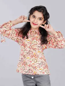 DMP FASHION Girls Floral Printed Tie-Up Neck Top