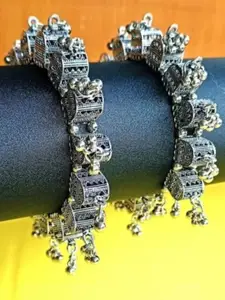 Sangria Set Of 2 Oxidised Beaded Bangle