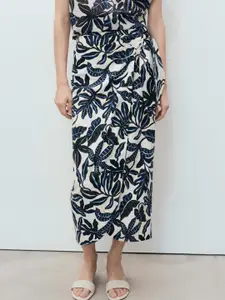 MANGO Floral Print Tie-Up Wrap Midi Skirt