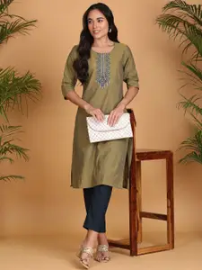 Anouk Round Neck Straight Cotton Kurta