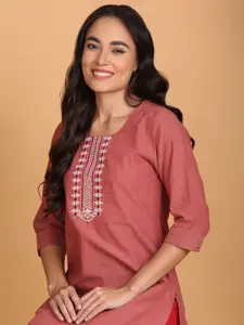 Anouk Round Neck Straight Cotton Kurta