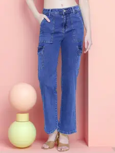 DressBerry Women Mid-Rise Light Fade Stretchable Cargo Styles Jeans