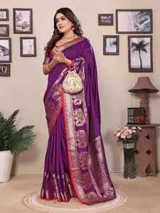 elora Women Woven Design Zari Banarasi Saree