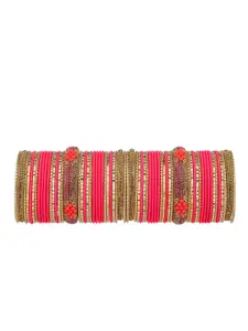 RIJOLI Set Of 64 Gold-Plated Stone-Studded & Beaded Bangles