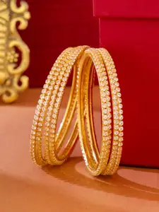 NVR Women Set Of 8 American Diamond Gold Plated Bangles