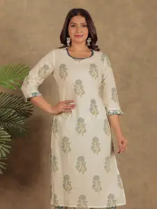 Aramya Floral Printed Round Neck Pure Cotton Straight Kurta