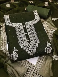 Peachmode Floral Embroidered Thread Work Silk Georgette Unstitched Dress Material