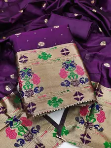 Peachmode Floral Woven Design Beads & Stones Banarasi Silk Unstitched Dress Material