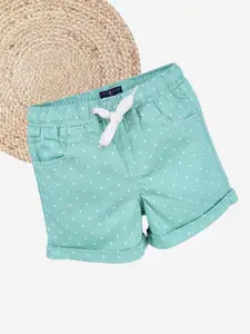 KiddoPanti Girls Printed Cotton Twill Roll Up Mid Thigh Short