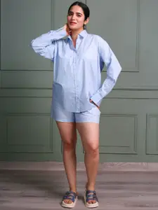 Peppinos Cotton Shirt Collar Neck Shirt With Shorts Co-Ords