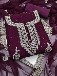 Peachmode Embroidered Silk Georgette Unstitched Dress Material