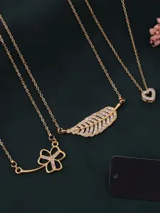 Anouk Set Of 3 Gold-Plated Artificial Stones Studded Necklace