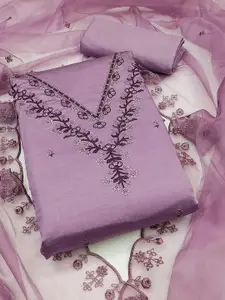 Peachmode Floral Embroidered Thread Work Unstitched Dress Material