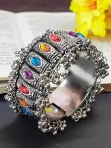 Sangria Stones Studded Oxidised Ghunghroo Bangle