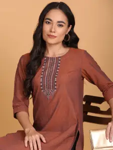 Anouk Round Neck Straight Cotton Kurta