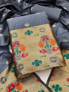 Peachmode Floral Woven Design Beads & Stones Banarasi Silk Unstitched Dress Material