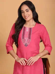 Anouk Round Neck Straight Cotton Kurta