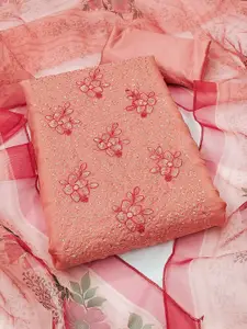 Peachmode Floral Embroidered Sequinned Organza Unstitched Dress Material