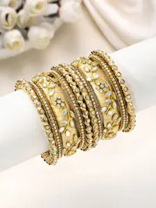 Peora Set Of 10 Gold-Plated Kundan Studded Chuda Bangles