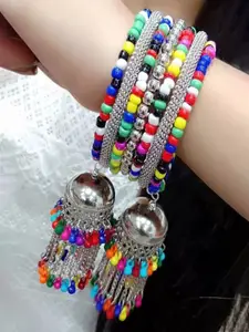 Sangria Set Of 2 Oxidised Beaded Bangle