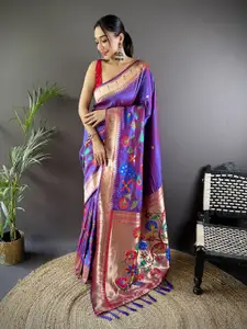 elora Floral Woven Design Zari Silk Blend Paithani Saree