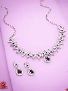DIVASTRI Silver-Plated American Diamond Studded Choker Necklace Set with Stud Earrings