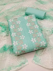 Peachmode Floral Embroidered Thread Work Unstitched Dress Material