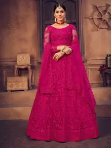 KALINI Embroidered Thread Work Semi-Stitched Lehenga & Unstitched Blouse With Dupatta