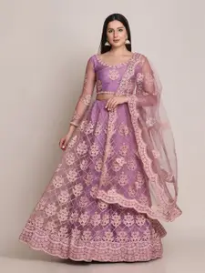 KALINI Embroidered Thread Work Semi-Stitched Lehenga & Unstitched Blouse With Dupatta