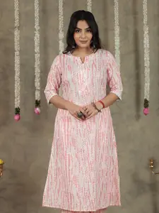 Aramya Geometric Printed Notch Neck Pure Cotton Straight Kurta