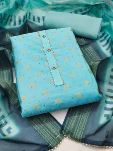 Peachmode Floral Woven Design Beads & Stones Banarasi Silk Unstitched Dress Material