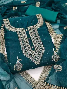 Peachmode Floral Embroidered Beads and Stones Georgette Unstitched Dress Material