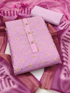 Peachmode Floral Woven Design Beads & Stones Banarasi Silk Unstitched Dress Material