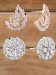 ATIBELLE Set Of 2 Rose Gold-Plated Cubic Zirconia Studded Crescent Shaped Studs