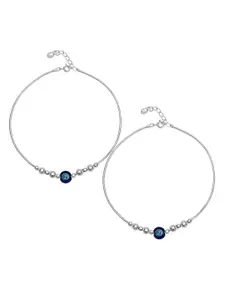 925 SILLER Pack Of 2 925 Pure Silver Evil Eye Charm Anklets