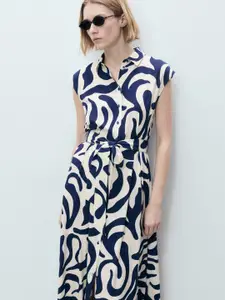 MANGO Printed Shirt Midi Dress with Belt