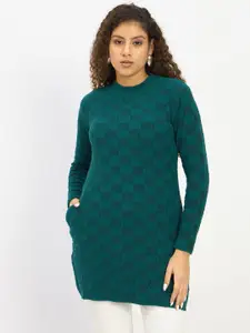 Duke Women Self Design Checked Round Neck Pullover Sweater