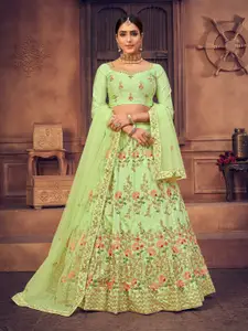 KALINI Embroidered Art Silk Semi-Stitched Lehenga & Unstitched Blouse & Dupatta