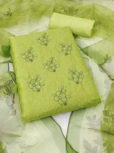 Peachmode Floral Embroidered Thread Work Organza Unstitched Dress Material